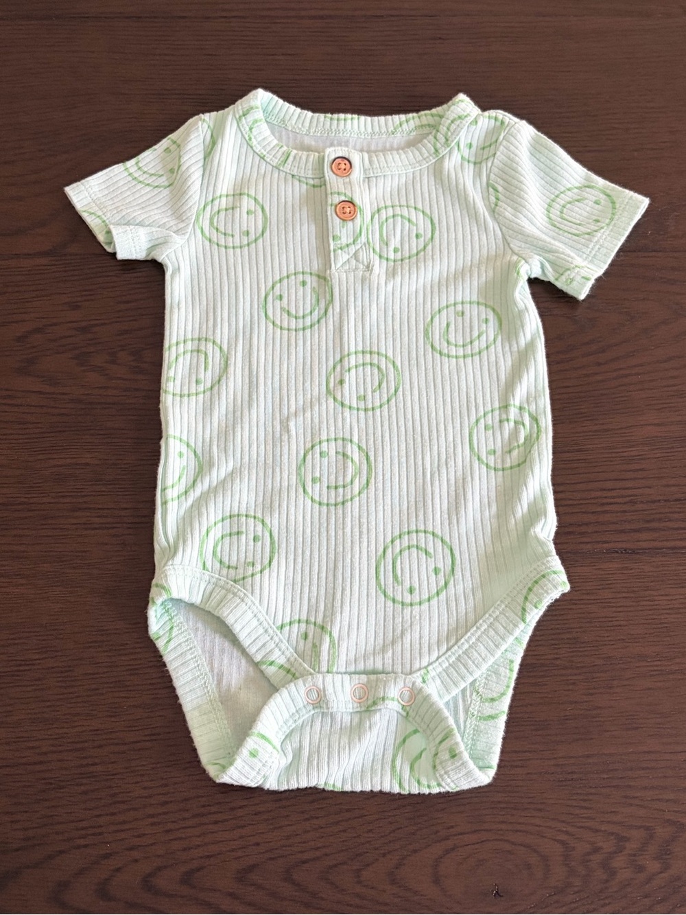 Cat & Jack Light Green Smiley Ribbed Baby Bodysuit (3-6M)
